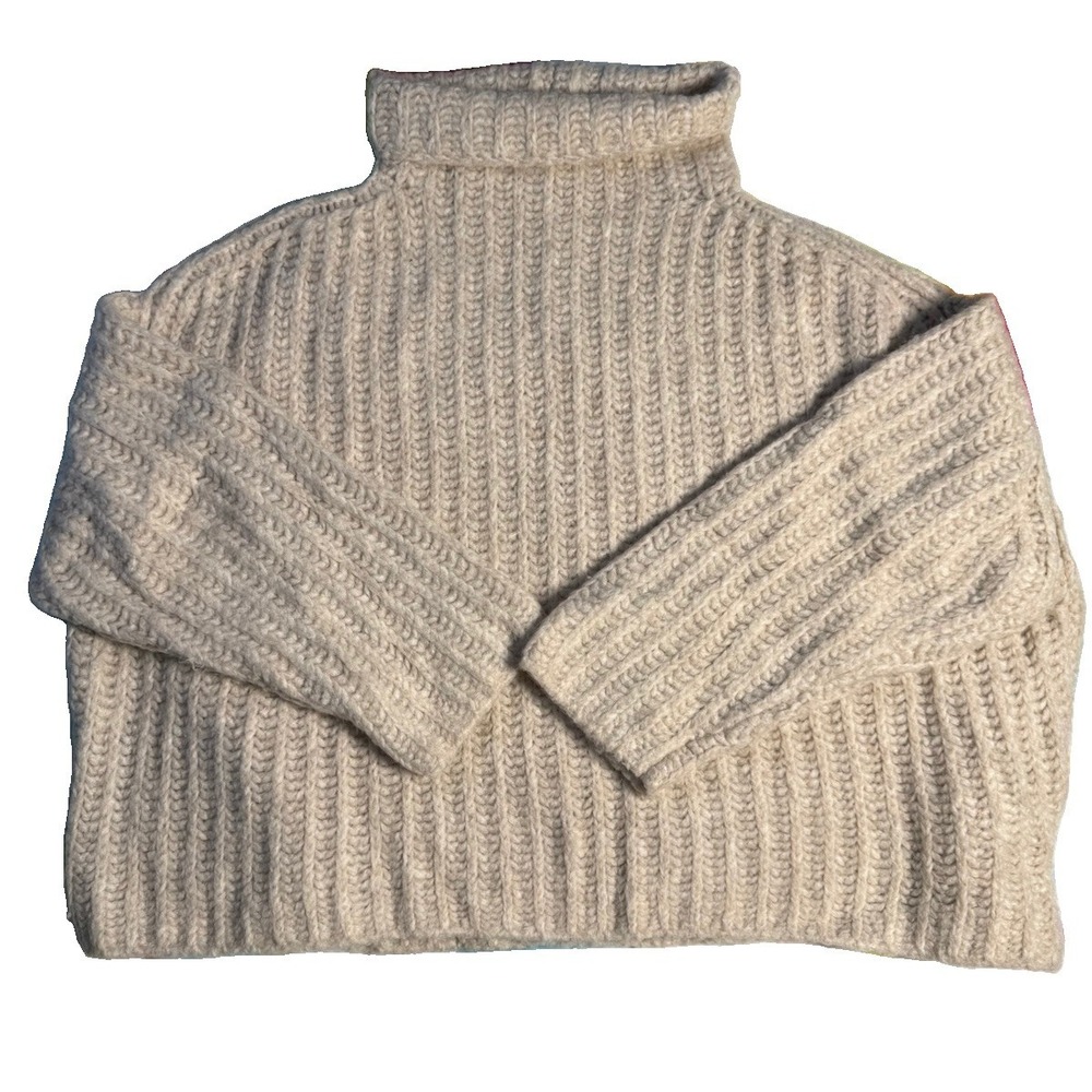 Free People My Only Sunshine Sweater Womens Medium Beige Chunky Rib Mock Neck